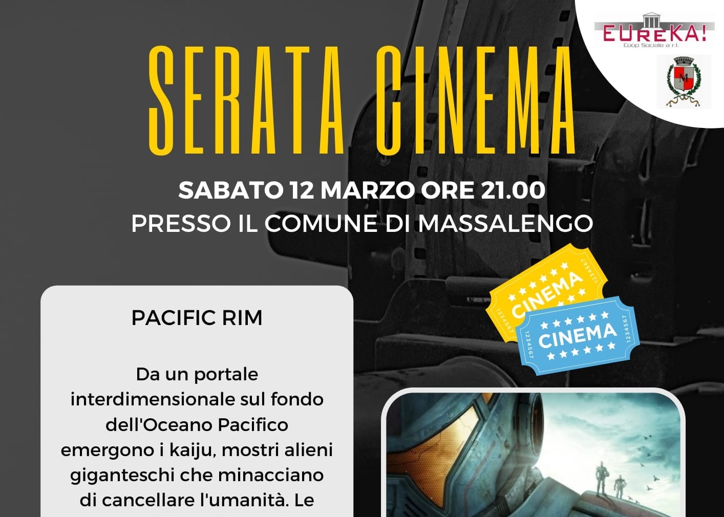 SERATA CINEMA - SABATO 12 MARZO ORE 21.00 IN COMUNE