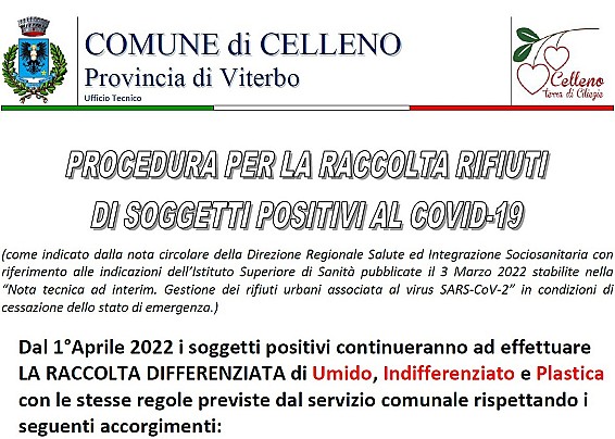 Nuove regole rifiuti covid Aprile 2022