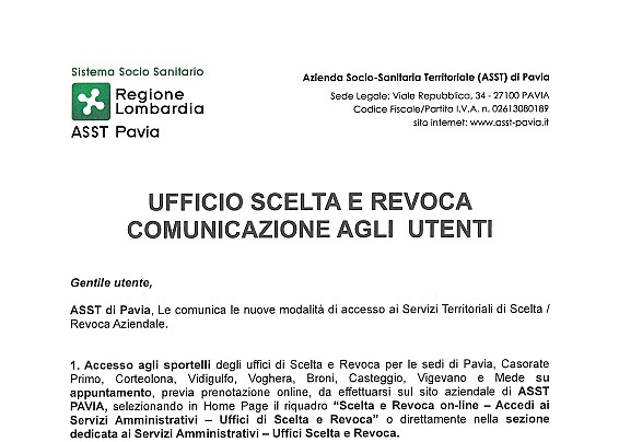 CESSAZIONE DOTT. MASSIMO TACCHINI - INFORMATIVA SCELTA E REVOCA MEDICO