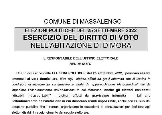 ELEZIONI POLITICHE DEL 25 SETTEMBRE 2022 ESERCIZIO DEL DIRITTO DI VOTO NELL’ABITAZIONE DI DIMORA