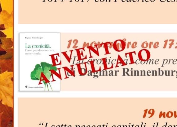 ANNULLATA PRESENTAZIONE LIBRO “LA CRONICITÀ” DEL 12 NOVEMBRE