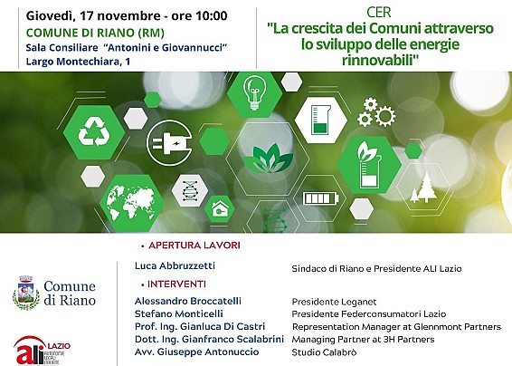 INCONTRO SULLE CER: 17 NOVEMBRE ORE 10, SALA CONSILIARE MUNICIPALE