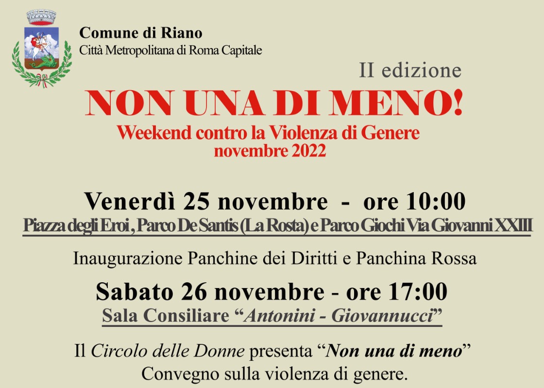 25-27 NOVEMBRE 2022: WEEKEND DEDICATO AL CONTRASTO E ALLA DENUNCIA DELLA VIOLENZA