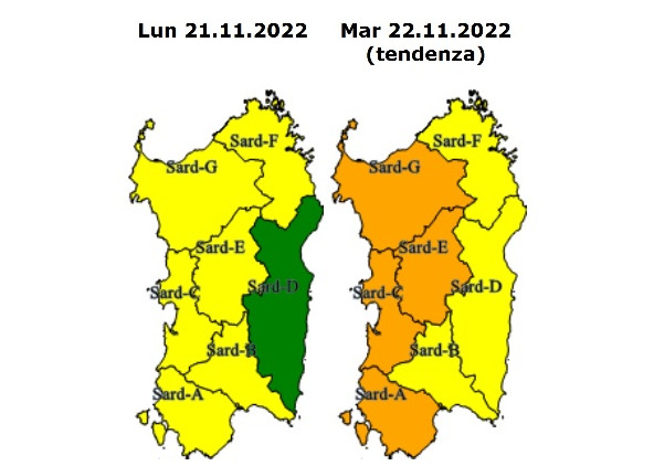 AVVISI DELLA PROTEZIONE CIVILE REGIONALE PER CONDIZIONI METEOROLOGICHE AVVERSE NELLE GIORNATE DI LUNEDÌ 21 E MARTEDÌ22 NOVEMBRE 2022