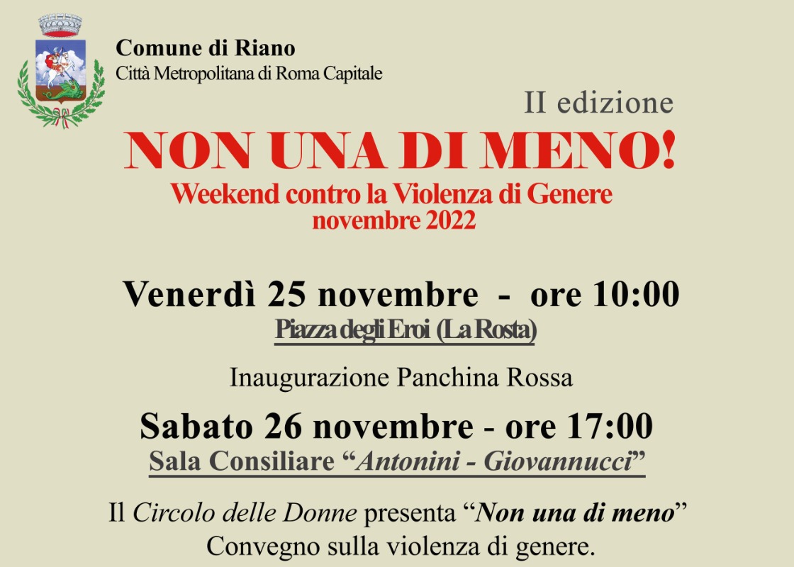 IL CIRCOLO DELLE DONNE PER “NON UNA DI MENO”: SABATO 26 NOVEMBRE ORE 17.00, SALA CONSILIARE MUNICIPALE