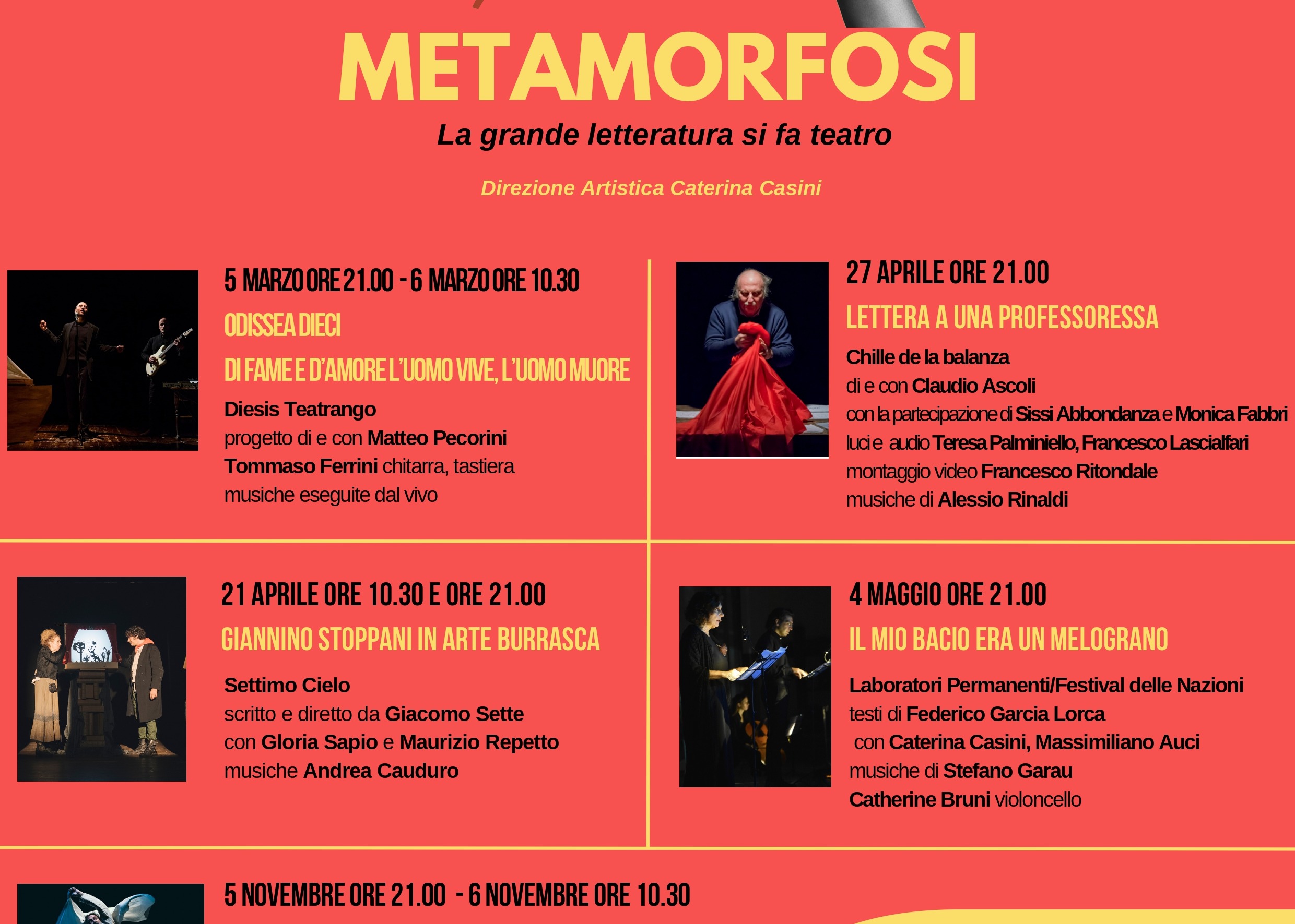 STAGIONE TEATRALE "METAMORFOSI" - modifiche al programma degli spettacoli