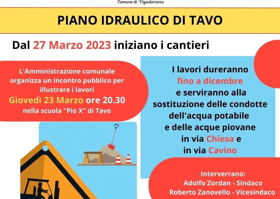 DAL 27 MARZO PARTONO I LAVORI DEL PIANO IDRAULICO DI TAVO