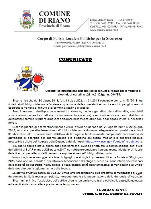 Reintroduzione dell’obbligo di denuncia fiscale per la vendita di alcolici, di cui all’art.29, c.2, D.lgs. n. 504/95