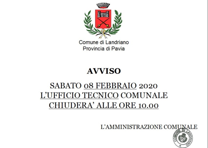 AVVISO - Chiusura anticipata Ufficio Tecnico