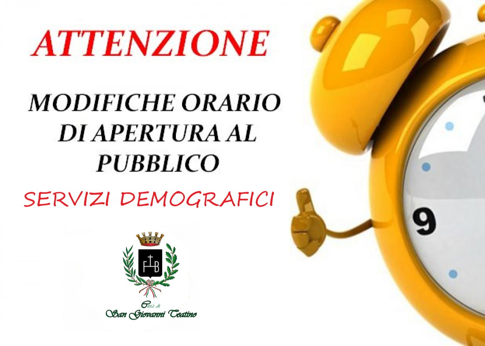 SERVIZI DEMOGRAFICI - Orari estivi di apertura al pubblico