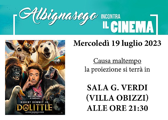 Albignasego incontra il Cinema. Proiezione del 19 luglio spostata in Villa Obizzi