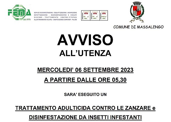 TRATTAMENTO ADULTICIDA CONTRO LE ZANZARE E DISINFESTAZIONE DA INSETTI INFESTANTI SULLE ALBERATURE E/O NEGLI SPAZI VERDI PUBBLICI