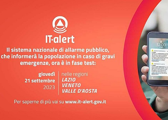 It-Alert, giovedì 21 settembre alle ore 12 il test nella Regione Lazio
