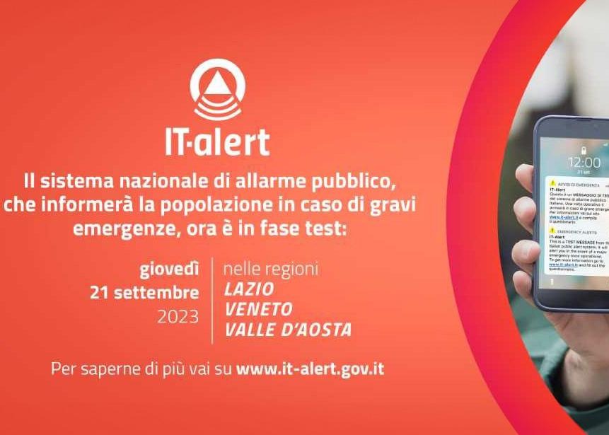 It-Alert, giovedì 21 settembre alle ore 12 il test nella Regione Lazio