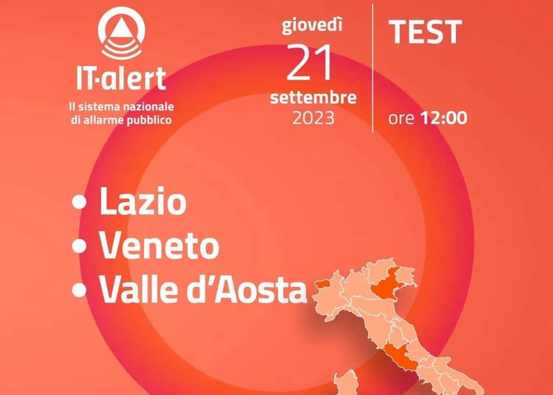 It-Alert, giovedì 21 settembre alle ore 12 il test nella Regione Lazio