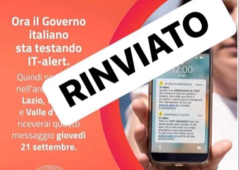 TEST IT - ALERT RINVIATO NEL LAZIO
