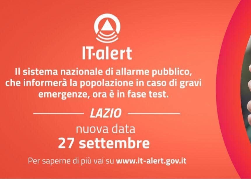 IT - ALERT: AL VIA IL TEST NEL LAZIO, DOMANI ALLE ORE 12:00