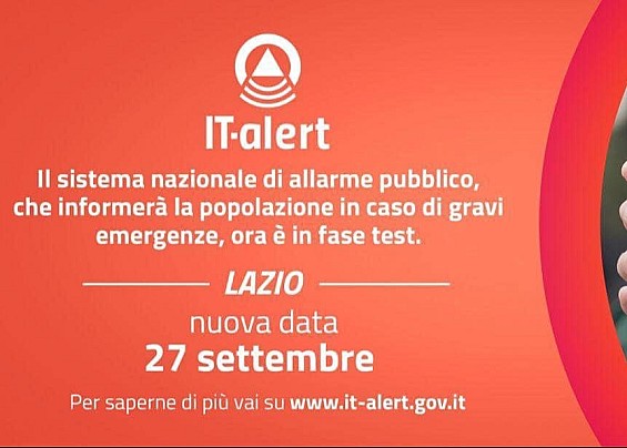 IT - ALERT: AL VIA IL TEST NEL LAZIO, DOMANI ALLE ORE 12:00
