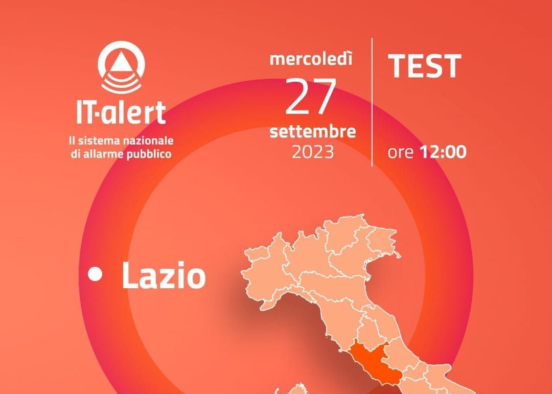 IT-ALERT, NUOVA DATA PER IL TEST NEL LAZIO. MERCOLEDÌ 27 SETTEMBRE