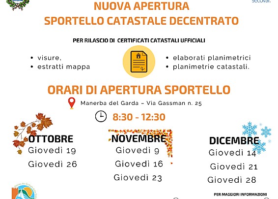 NUOVA APERTURA SPORTELLO CATASTALE DECENTRATO