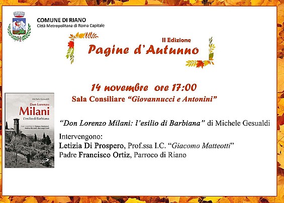 PAGINE D’AUTUNNO: 14 novembre ore 17 in Sala Consiliare “Giovannucci e Antonini”