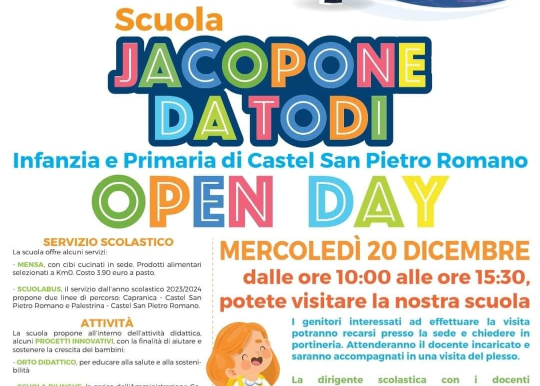 Mercoledì 20 Dicembre Open Day scuola Jacopone da Todi