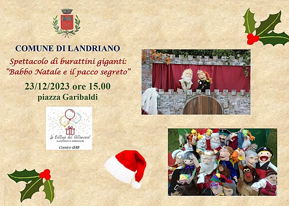 Spettacolo burattini giganti 23/12/2023 ore 15.00 piazza Garibaldi