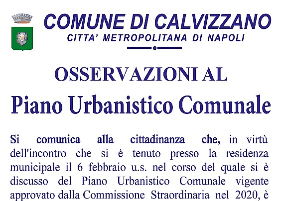 Avviso pubblico inerente le osservazioni da formulare al Piano Urbanistico vigente