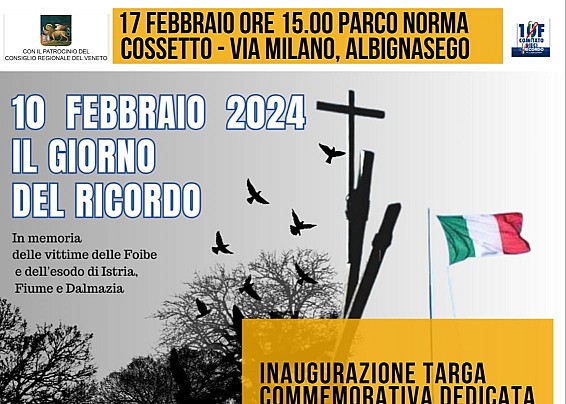 15/02/2024 Inaugurazione targa commemorativa nel parco Norma Cossetto per non dimenticare e far conoscere la storia di questa ragazza vittima delle foibe