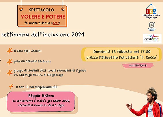 16/02/2024 Volere è Potere, fai la tua pArte – settimana dell’inclusione con Brazzo