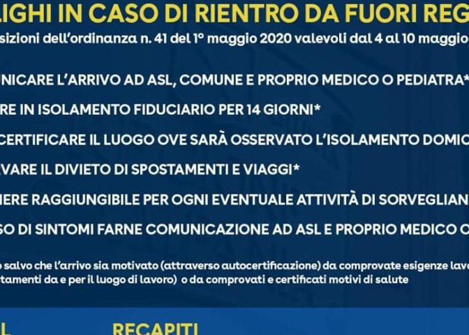 Ordinanza R. C.  rientri 4 maggio