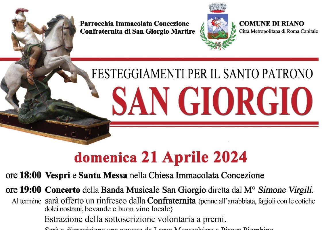 FESTEGGIAMENTI IN ONORE DI S. GIORGIO: 21 E 23 APRILE 2024