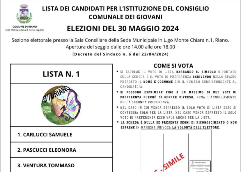 ELEZIONI PER IL CONSIGLIO COMUNALE DEI GIOVANI: GIOVEDÌ 30 MAGGIO 