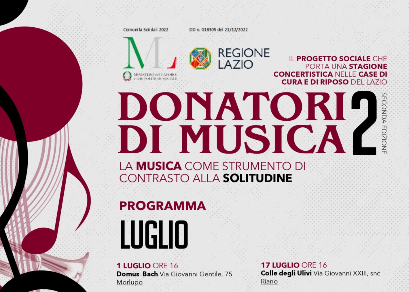 DONATORI DI MUSICA – II EDIZIONE: 17 LUGLIO ORE 16.00, RESIDENZA “COLLE DEGLI ULIVI” 