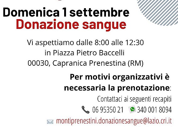 Donazione del Sangue a Capranica Prenestina - Dona che ti Torna