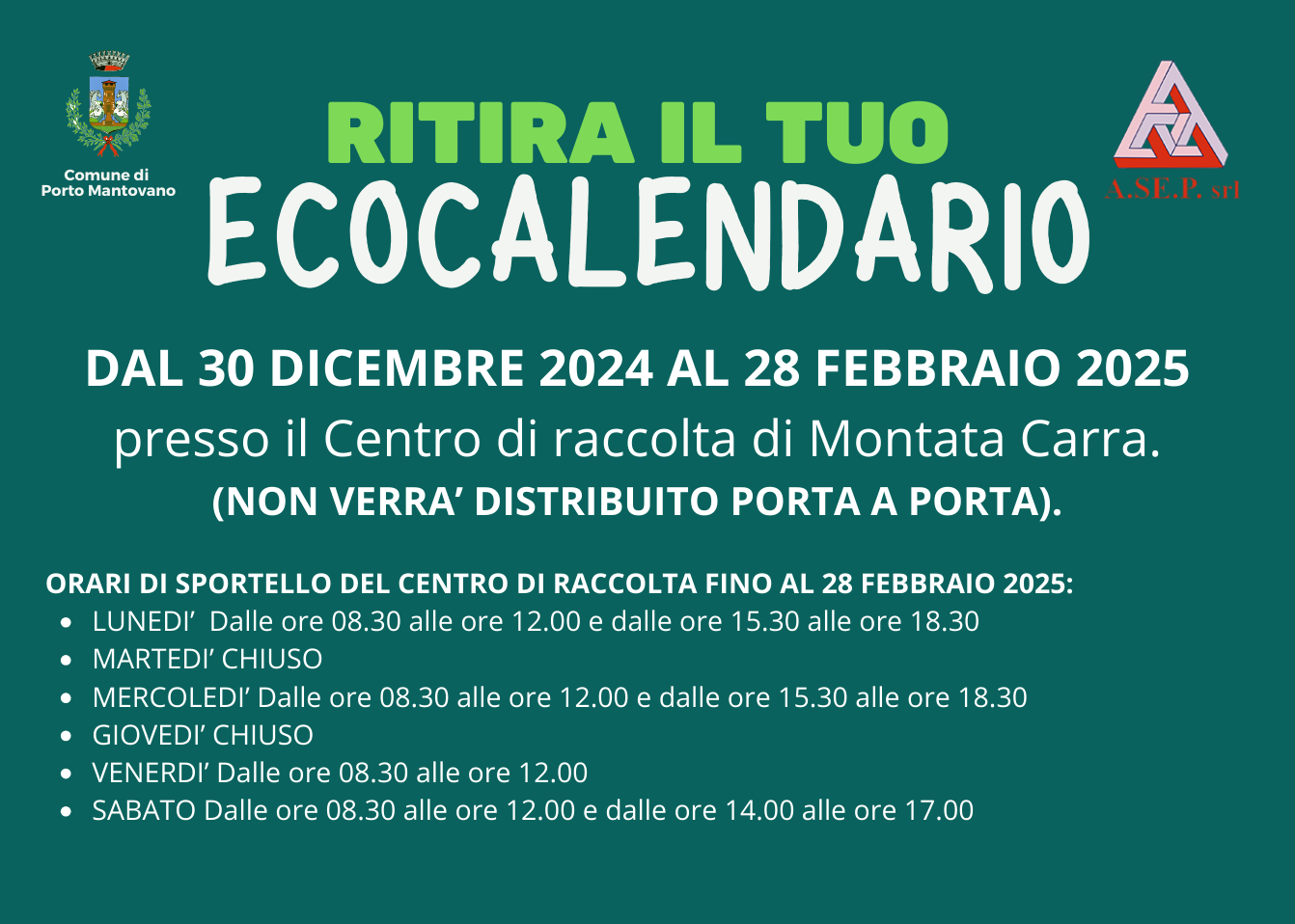 Ritira il tuo eco calendario 2025