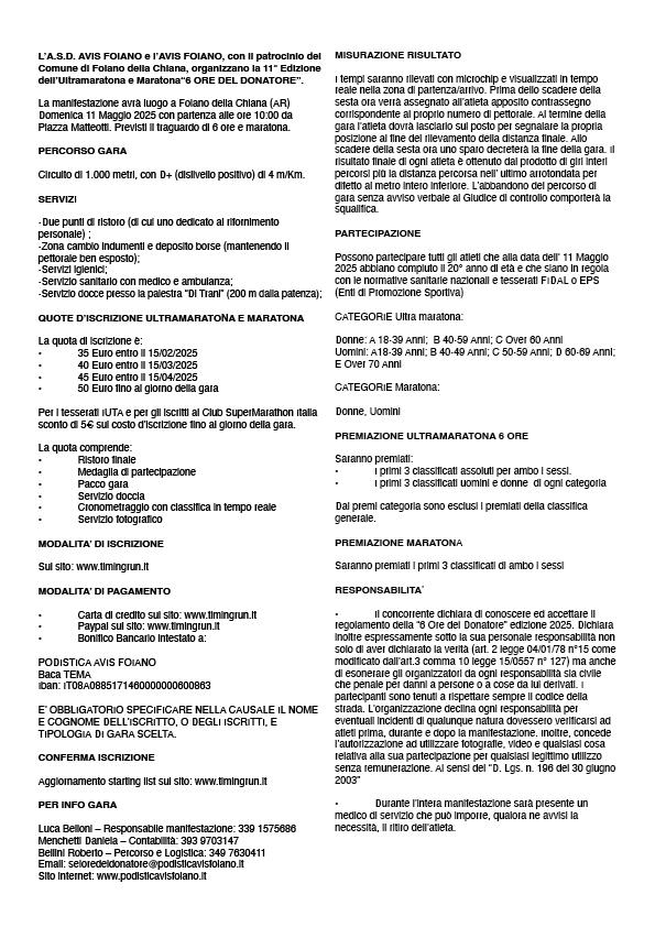 Regolamento 6 ore 2025