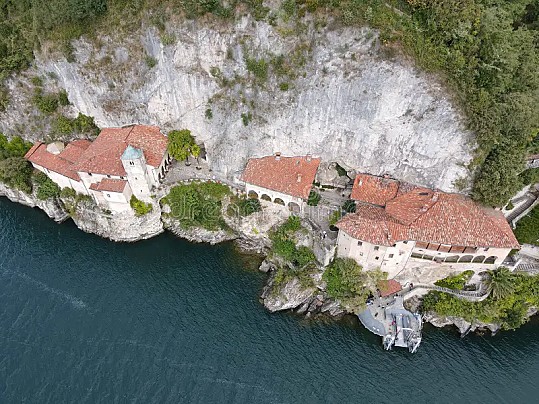 drone-view-monastery-santa-caterina-del-sasso-lake-maggiore-italy-drone-view-monastery-santa-caterina-del-258397507