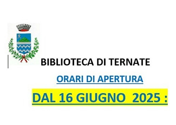 Biblioteca comunale - orari di apertura da lunedì 16 giugno 2025