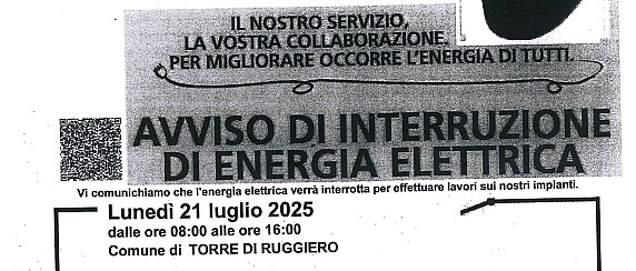 AVVISO DI INTERRUZIONE DI ENERGIA ELETTRICA