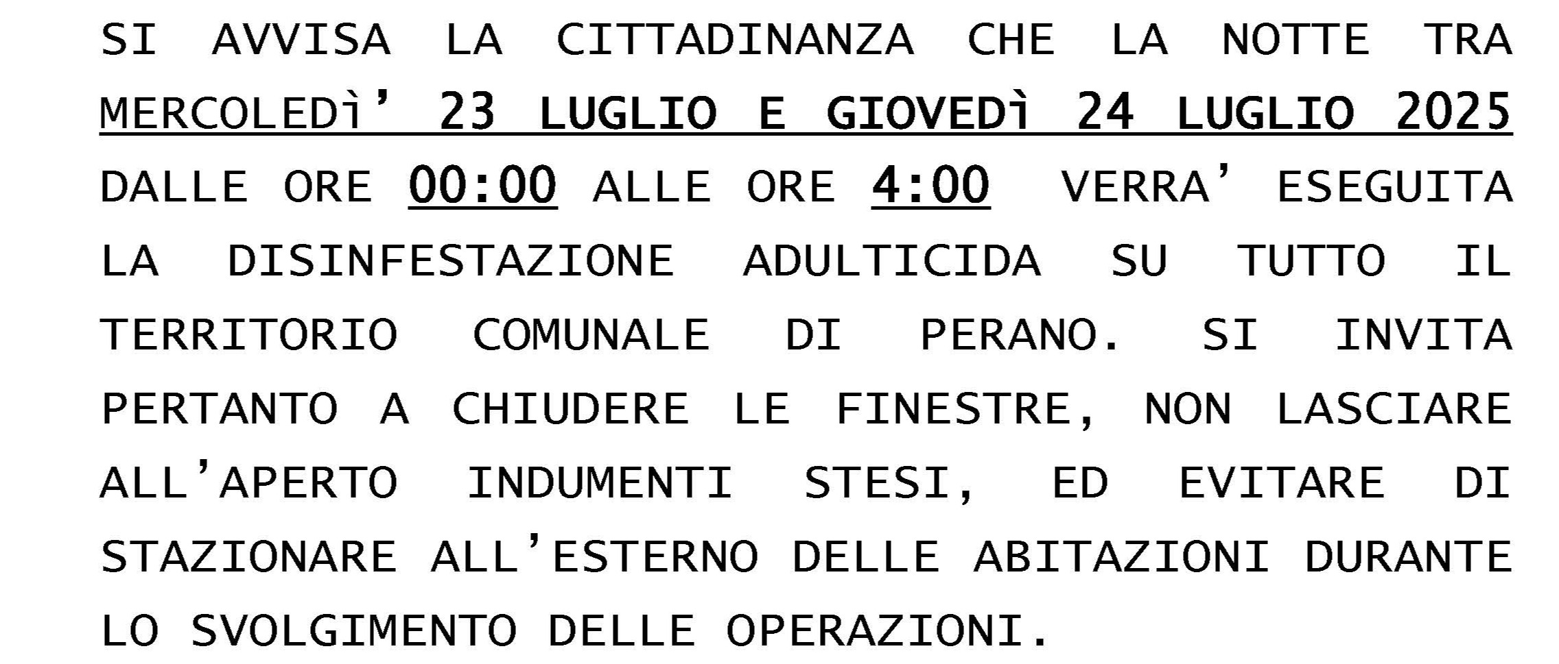 Interventi di disinfestazione adulticida sul territorio comunale