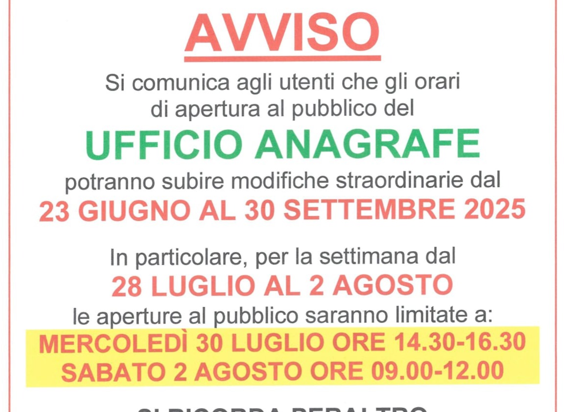 Apertura sportello anagrafe