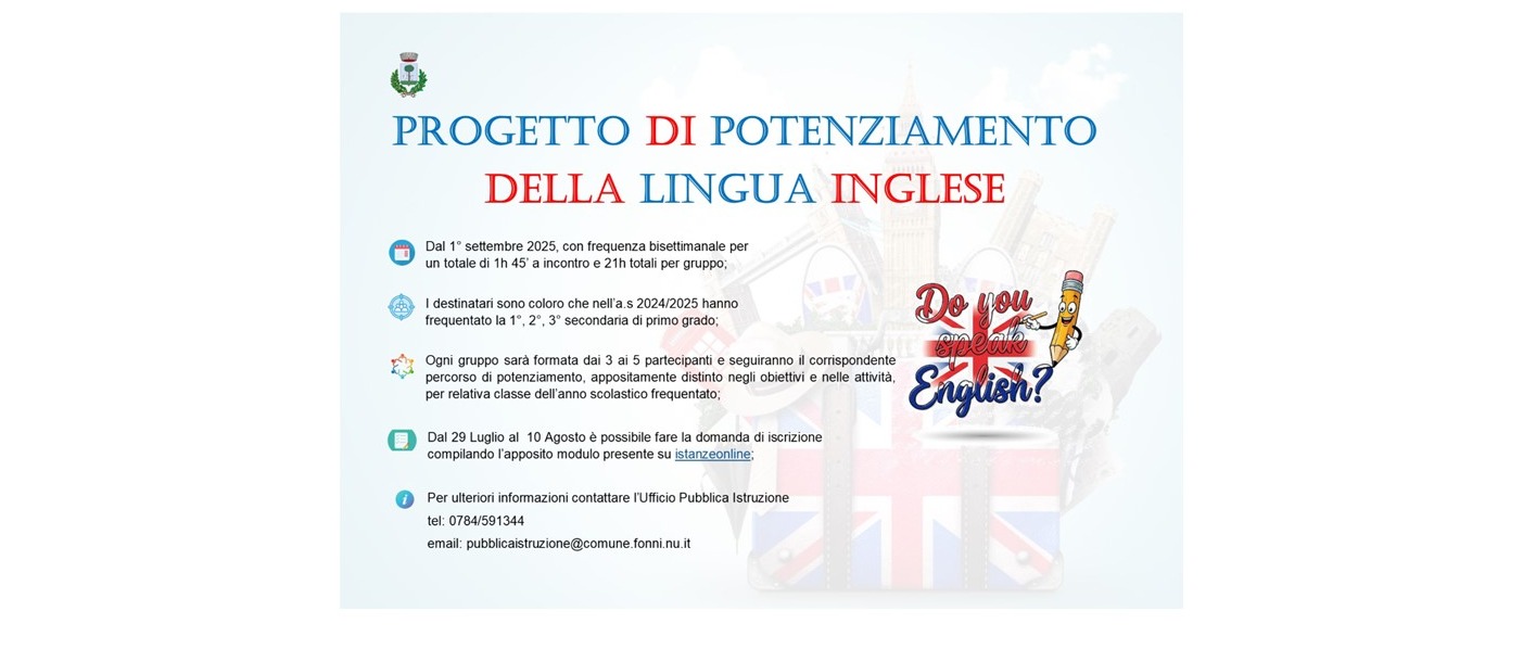 Progetto di potenziamento della lingua inglese