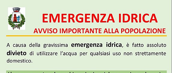 EMERGENZA IDRICA AVVISO IMPORTANTE ALLA POPOLAZIONE