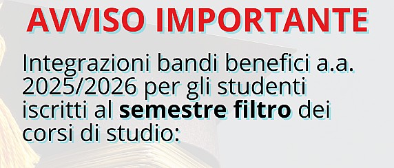 Integrazioni ai bandi per l’a.a. 2025/2026 a favore degli studenti del semestre filtro, in attuazione del Decreto MUR n. 447/2025