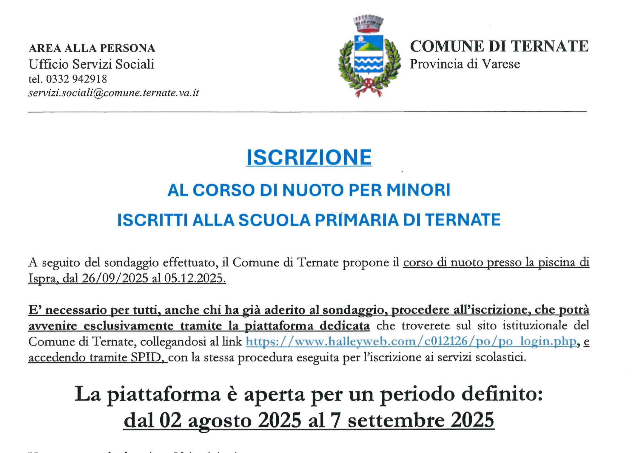 Iscrizione al corso di nuoto