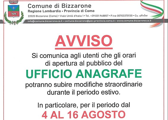 Apertura sportello anagrafe