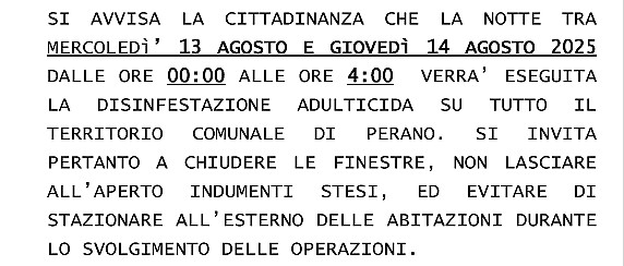 Interventi di disinfestazione adulticida sul territorio comunale