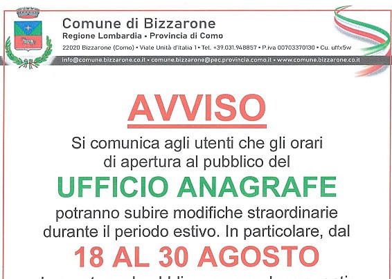 Apertura Sportello Anagrafe
