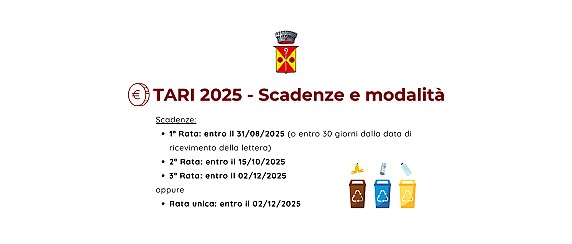 Avvisi di pagamento TARI 2025 - Scadenze e modalità